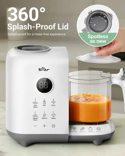 Vista 8 de Bear Vaporizador y licuadora de alimentos para bebés con cestas de vapor de Blanco