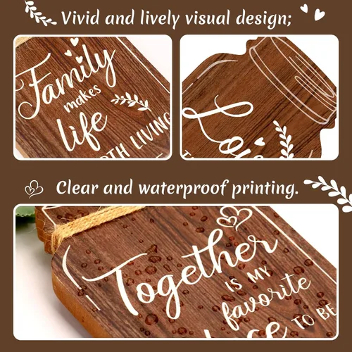 Vista 5 de Bnesi 4 letreros de pared para el hogar, familia, amor, hogar, decoración de pared para sala de estar, dormitorio, tarro de masón, placa de madera