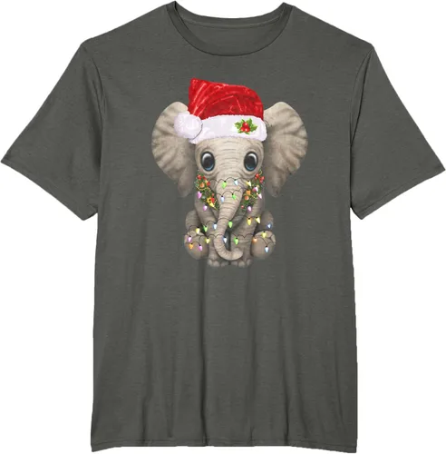 Vista 7 de Lindo elefante de Navidad luz divertido elefante amante de Navidad regalo camiseta Negro