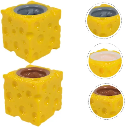Vista 6 de FRCOLOR 2pcs queso ratón Squeeze Stress Relief broma para niños descompresión creativa Squishy ratones color aleatorio