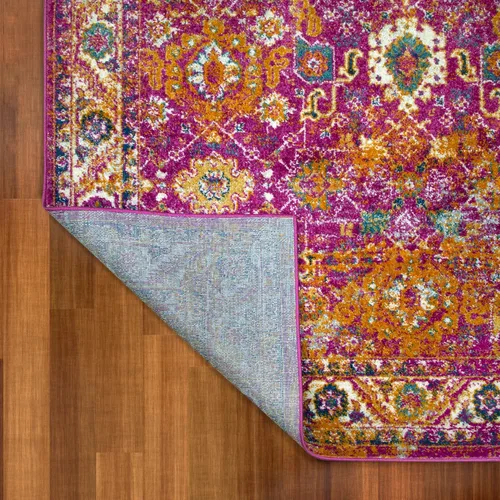 Vista 10 de Leick Home 594234 Laraline - Alfombra rectangular vintage de medallón turco con collage de medallón fucsia desteñido, para sala de estar