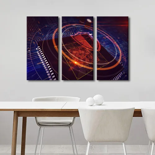 Vista 4 de Arte de pared para dormitorio, 3 paneles de CPU, impresión en lienzo, decoración de pared para sala de estar, dormitorio, bloqueo de seguridad