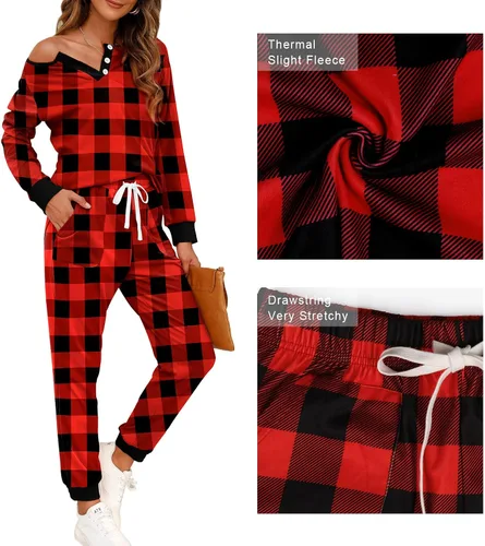 Vista 10 de Wiholl - Conjuntos de dos piezas para mujer: ropa cómoda con sudadera abotonada y pantalones deportivos con bolsillos