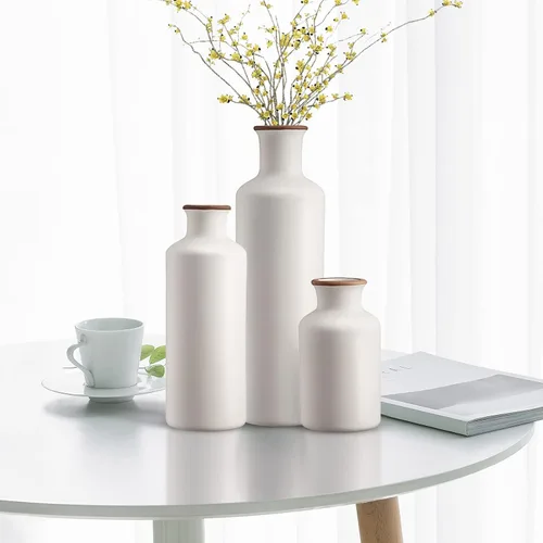 Vista 3 de 3 piezas de jarrones de cerámica, juego de jarrones de flores decorativos rústicos para decoración de granja moderna, centros de mesa para sala