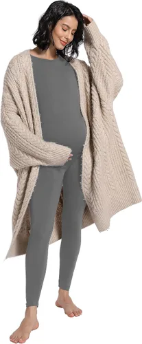 Vista 6 de Foucome Conjunto de ropa interior térmica de maternidad, conjunto de pijama largo con forro polar para mujeres embarazadas