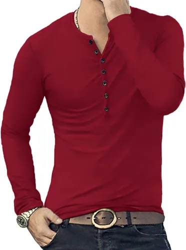 Vista 4 de YTD Camiseta básica Henley de manga larga para hombre