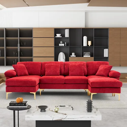Vista 23 de OUYESSIR Sofá modular en forma de L, sofá de terciopelo de 3 plazas con otomana y almohadas, cómodo sofá cama tapizado para sala de estar, Verde