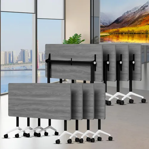 Vista 26 de Mesa de conferencias con tapa abatible, mesa modular plegable para sala de conferencias con ruedas, mesa de sala de reuniones con ruedas, moderna