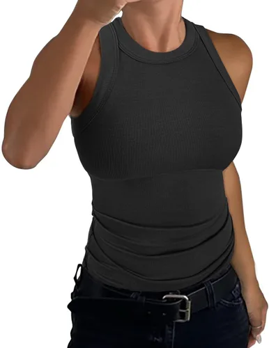 Vista 5 de SANDERY Camisetas sin mangas para mujer, de verano, básicas, de punto delgado, acanaladas, con espalda cruzada