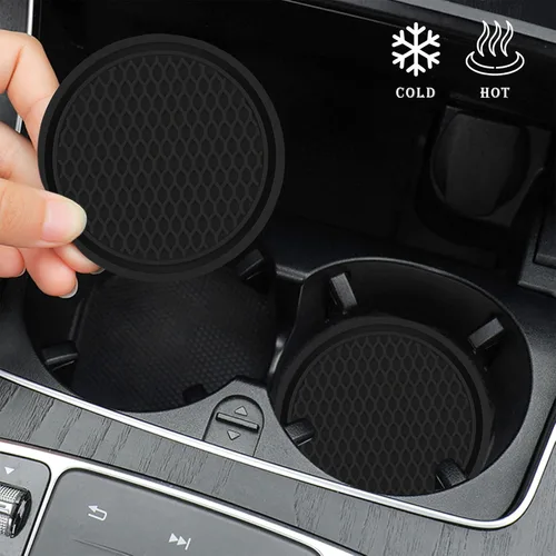Vista 3 de Posavasos para portavasos de coche [paquete de 4], tapetes de silicona de 2.77 pulgadas antideslizantes universales para portavasos de coche, Negro