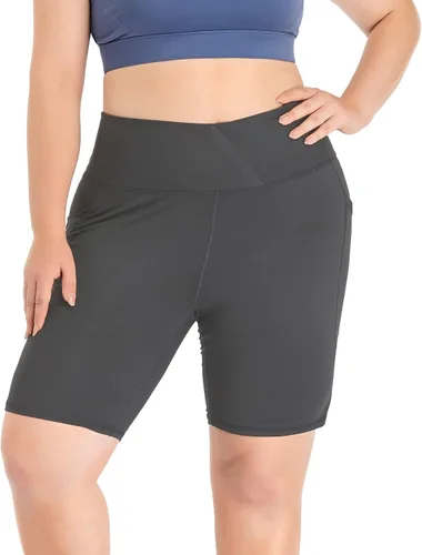Vista 2 de ZERDOCEAN Pantalones cortos de ciclismo para mujer, talla grande, de 8 a 5 pulgadas, cintura alta, para yoga, entrenamiento, deportes, atletismo