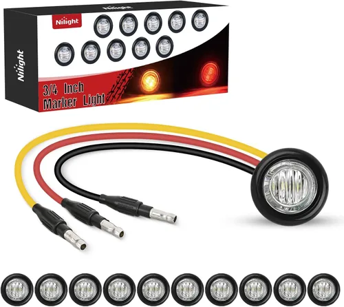 Vista 20 de Nilight Luz de marcador redonda de 3/4 pulgadas, 10 unidades, luz LED ámbar de separación, 2 conectores, indicadores laterales, luces de bala IP68