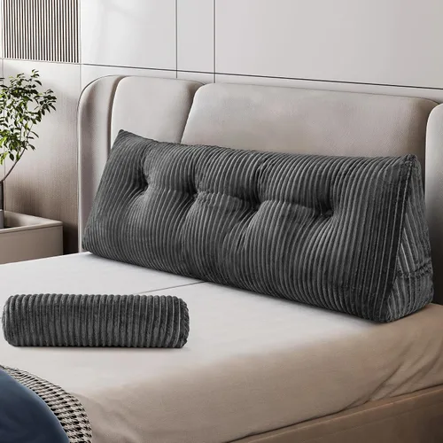 Vista 12 de Z-hom - Almohada grande para cabecero con un solo rollo, almohada de cuña para sentarse en la cama, cojín triangular de apoyo de respaldo para leer