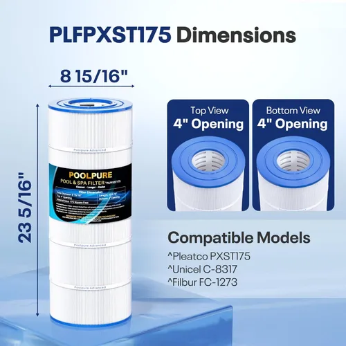 Vista 2 de POOLPURE PXST175 - Filtro de repuesto para Hayward X-Stream CCX1750-RE, Filbur FC-1287, cartucho de filtro Unicel C-8317 1PACK