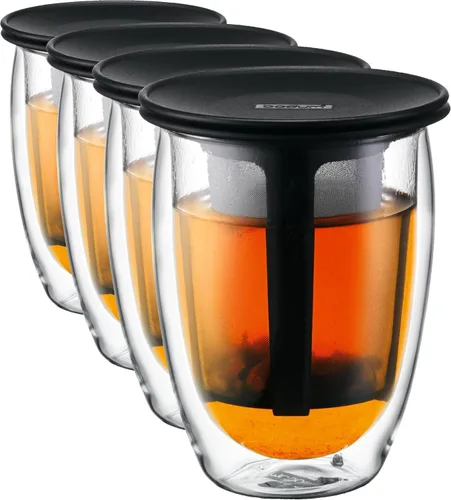 Vista 4 de Bodum Colador de té de 12 oz con tapa, doble pared, vidrio de borosilicato de alto calor, negro