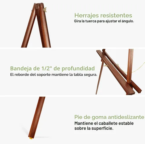 Vista 7 de Conda Trípode de madera de 63 pulgadas con bandeja, caballete ajustable con marco A para letrero de boda, caballetes plegables para pintar lienzos