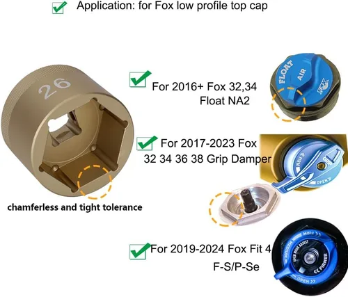 Vista 2 de 26mm Flat Socket 26mm Top Cap Socket for Fox 32 34 36 38 Grip Damper Rebuild