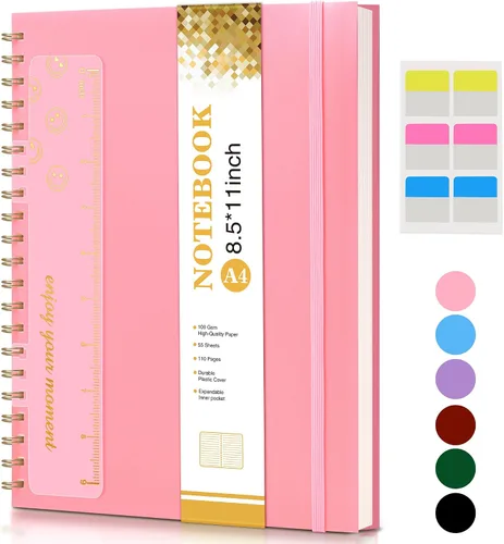 Vista 29 de Cuaderno de espiral de 8.5 x 11 pulgadas, cuadernos grandes A4 para mujeres y hombres, diario rayado universitario, papel de 3.53 oz/m², diarios