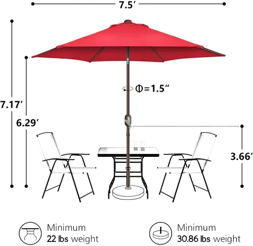 Vista 5 de Sombrilla de patio de 7.5 pies/9 pies, sombrilla de piscina con protección UV con poste resistente, sombrilla para exteriores con botón