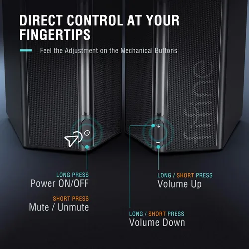 Vista 6 de FIFINE Altavoces de computadora, altavoces de computadora de escritorio con control de volumen, altavoces RGB para juegos con cable de audio