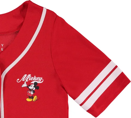 Vista 4 de Disney Camiseta de béisbol de Mickey Mouse con botones para mujer, diseño de Mickey y Minnie Mouse