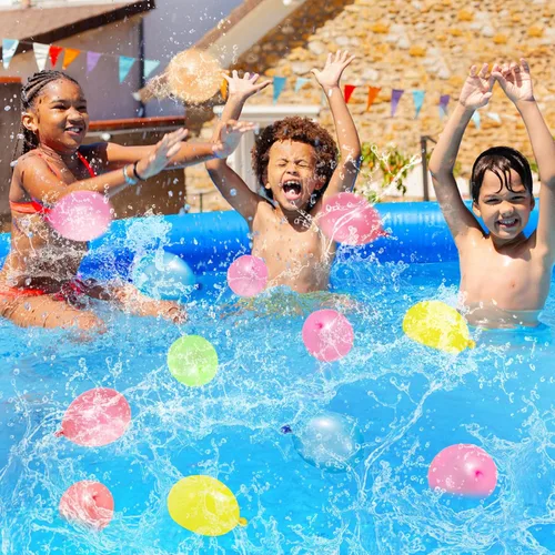 Vista 7 de Paquete de 500 globos de agua de colores con fácil amarre en el cuello, largo para juegos y peleas por Hibery, Pack of 500