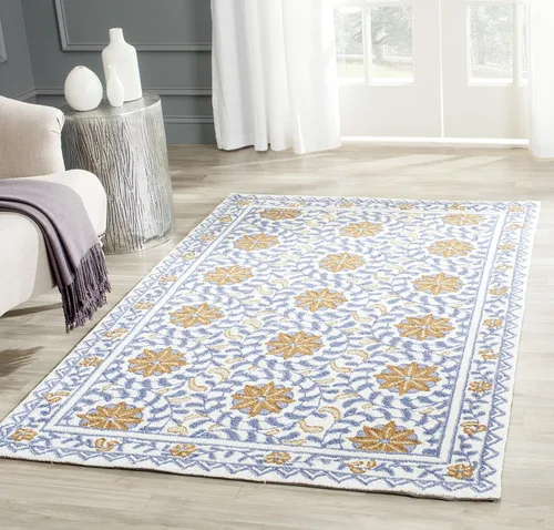 Vista 13 de SAFAVIEH Chelsea Collection - Alfombra decorativa de 1 pies 8 pulgadas x 2 pies 6 pulgadas, marfil y azul, lana de campo francesa enganchada a mano