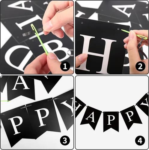 Vista 7 de Pancarta Negra de Feliz Cumpleaños Letrero Banderín Guirnalda de Feliz Cumpleaños para Niños Niña Mujer Cumpleaños Decoraciones de Fiesta de Té
