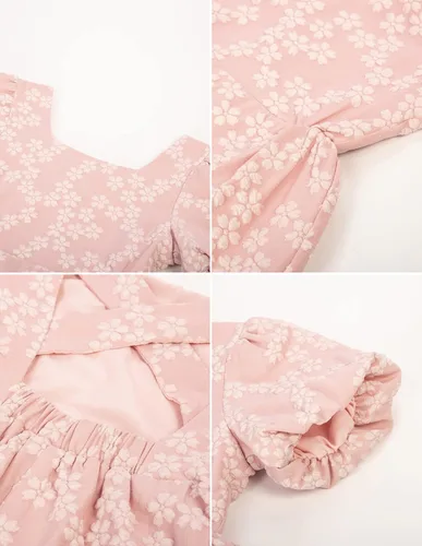 Vista 5 de GRACE KARIN Vestido de manga abombada para niñas de 6 a 12 años con cuello redondo y espalda cruzada