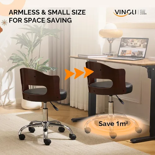 Vista 4 de VINGLI Silla de Escritorio de Oficina en Casa sin Brazos, Silla Giratoria Ajustable, de Doble Uso con/sin Ruedas, Pequeña Silla de Trabajo Curvada