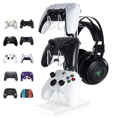 Vista 10 de OAPRIRE Headset and Controller Stand, Space-Saving 2 Tier Game Controller Holder, Acrylic Controller and Headset Stand for Desktop, Universal Design