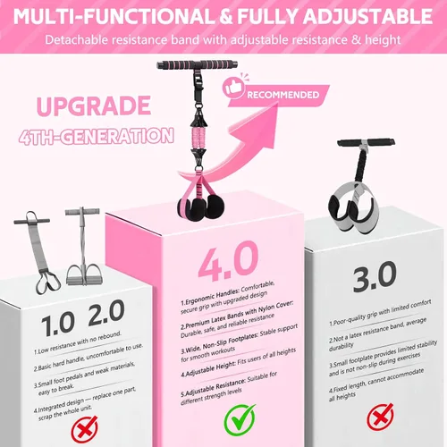 Vista 4 de 2026 Upgraded Pedal Resistance Bands with Handles Rosa