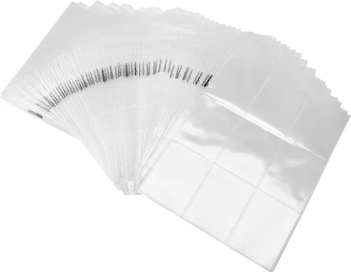 Vista 3 de Amazon Basics Hojas de 9 protectores de tarjetas coleccionables para almacenamiento y protección, carga superior, transparente, paquete de 100