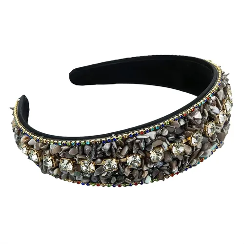 Vista 22 de Diademas turquesa para mujeres y niñas, banda ancha antideslizante para la cabeza, bandas para la cabeza con nudo superior, diadema de perlas de Azul