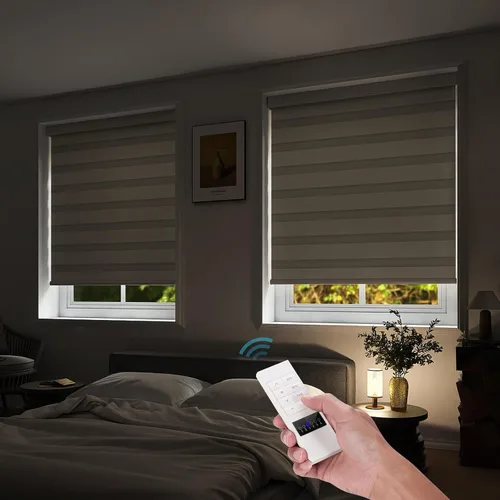 Vista 21 de ACMEART - Persianas motorizadas inteligentes de cebra con control remoto, persianas filtrantes de luz Beige