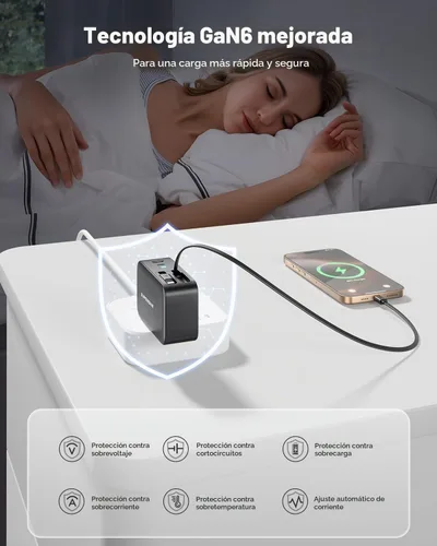 Vista 7 de SUPERONE Cargador retráctil para iPhone, bloque de cargador USB C de 4 puertos, cargadores de iPhone de carga rápida con doble cable USB C Negro