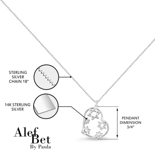 Vista 8 de Alef Bet by Paula Collar de estrella de David, colgante de corazón de plata de ley, regalo de joyería judía para mujer