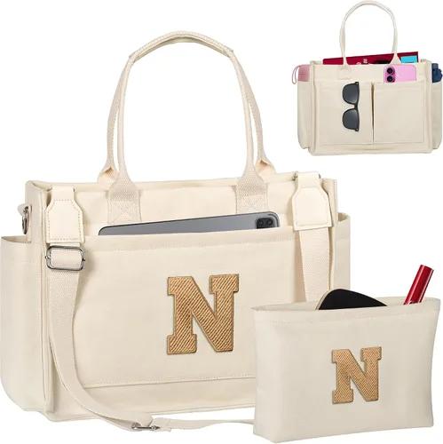 Vista 97 de Easter Basket Stuffers, Initial Tote Bag with Makeup Bag, Birthday Gifts for Women, Teen Girl Gifts Trendy Stuff