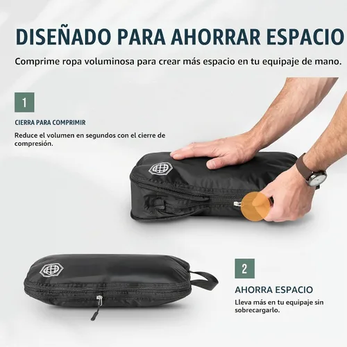 Vista 4 de TRIPPED Travel Gear Juego de 7 cubos de embalaje de compresión grandes para Negro