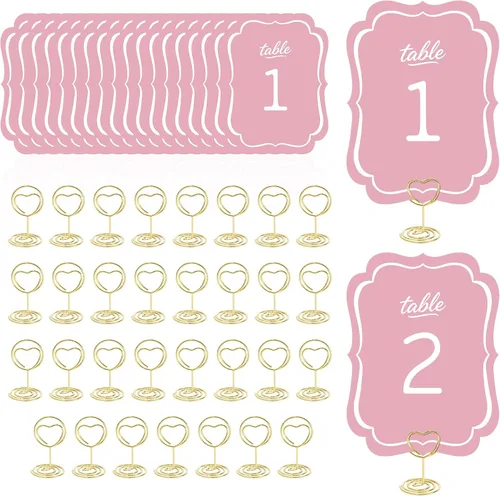 Vista 16 de Tarjetas de números de mesa del 1 al 30 números de mesa de boda azules con soporte, soportes de números de mesa, letreros de mesa de boda a granel