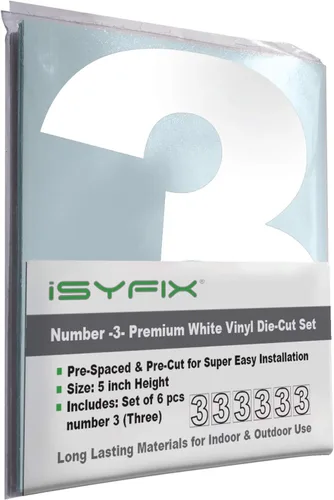 Vista 16 de iSYFIX - Calcomanías de vinilo blancas con número 0 (cero) - Juego de 6 unidades de 1.5 pulgadas autoadhesivas - Decalcomanías premium troqueladas