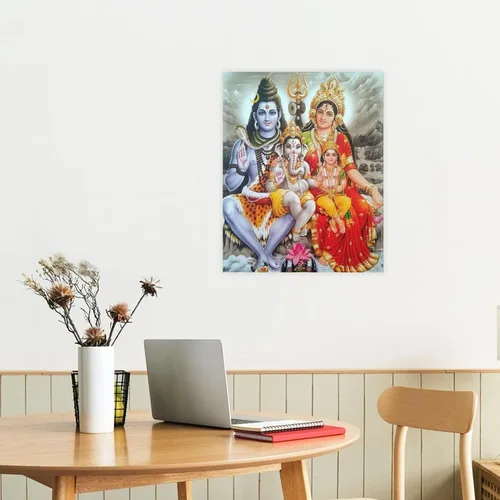 Vista 7 de Póster artístico con texto en inglés «Lord Shiva And His Family» («Lord Shiva And His Family») - Póster decorativo moderno para decorar la pared