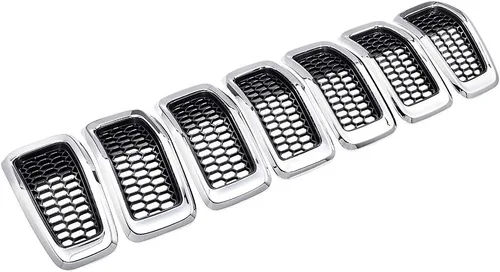 Vista 7 de Juego de insertos de rejilla de malla de panal de abeja, color negro, kit de moldura cromada compatible con Jeep Cherokee 2014-2018