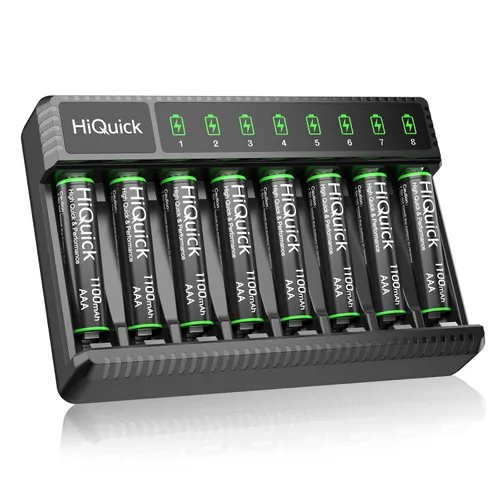 Vista 12 de HiQuick Cargador de batería AA AAA de 8 bahías con 4 pilas AA 2800mAh y 4