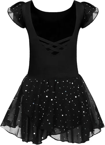 Vista 29 de Arshiner - Vestido de baile de ballet con mangas con volantes, leotardo de tutú con ruedo para niñas Lila