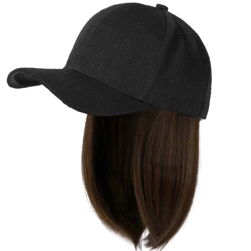 Vista 7 de YEKEYI Gorra de béisbol con extensiones de cabello, peluca sintética para mujer, gorra de béisbol ajustable (beige negro)