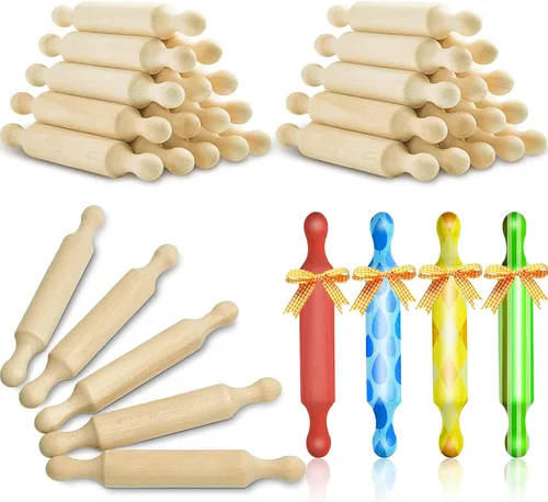 Vista 8 de Suclain 15 rodillos pequeños de madera para cocina, para hornear masa pequeña para niños, fondant, pastelería, pizza, manualidades y juego