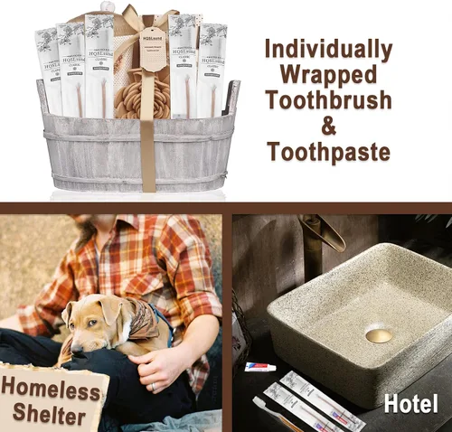 Vista 6 de 20 cepillos de dientes desechables con pasta de dientes envueltos individualmente a granel, kit de cepillo de dientes de viaje, cepillos de dientes