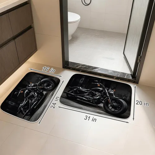 Vista 2 de Retro Racer - Alfombra de baño moderna para motocicleta, bañera, terciopelo coral, tapete de ducha antideslizante, juego de decoración de franela