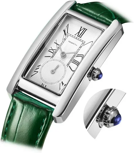 Vista 2 de Reloj de cuarzo para mujer, elegante, rectangular, con correa de cuero y corona de zafiro